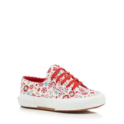 Girls' white ditsy print lace up shoes